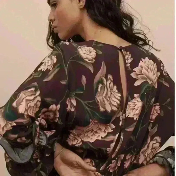 JOHNNA ORTIZ X H&M Crepe Frill Floral Maxi Dress, 3/4 sleeve, Size L - Picture 5 of 9